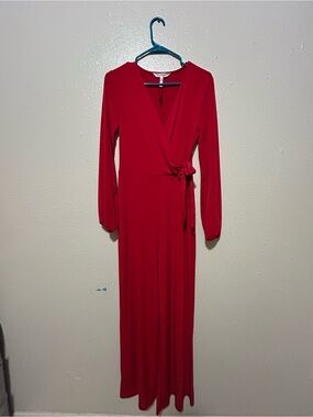 BCBGeneration Red Long-Sleeve Wrap Jumpsuit